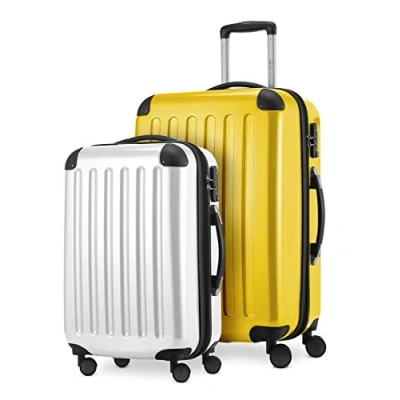 Afbeelding van HAUPTSTADTKOFFER Alex 2 delige Kofferset harde schaal glanzend, middelgrote koffer 65 cm + handbagage 55 cm, 74 42 liter, TSA, geel wit,