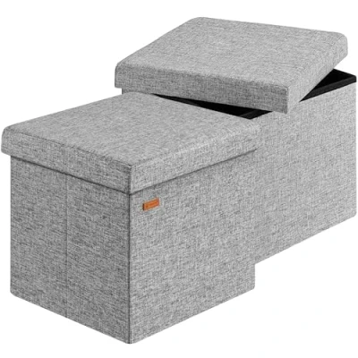 Afbeelding van Casaria Poef Opbergruimte Set van 2 40x40x40cm 40L Linnen Grijs