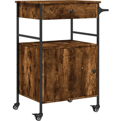 Afbeelding van vidaXL Keukentrolley 56x43x89,5 cm bewerkt hout gerookt eikenkleurig