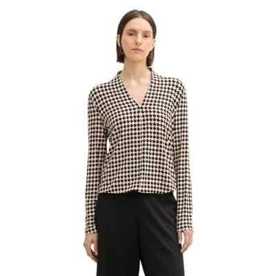 Afbeelding van TOM Tailor Longsleeve, Dames, Maat: XL, Beige geometric minimal
