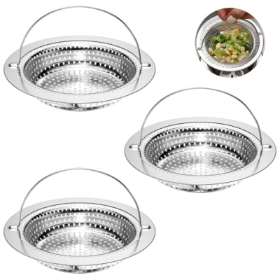 Afbeelding van Newpop 3 stuks filters voor gootsteen, afvoerzeef, keukenfilter van roestvrij staal, douche, bad of keukenspoelbakken