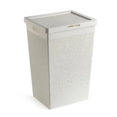 Afbeelding van TATAY Bohol Wasmand met deksel, inhoud 60 liter, van polypropyleen, BPA vrij, 100% gerecyclede kunststof, wit, 41 x 33 50 cm