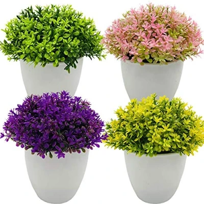 Afbeelding van Fycooler 4 stuks kunstplanten mini kunstplant met Pot Kleine Faux Plastic Nep groene Gras Binnen &amp; Buiten Huis Decor, Kantoor Badkamer balkon Aankleding planten