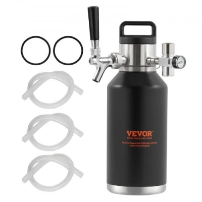 Afbeelding van VEVOR Beer Growler Tap System, 64 oz 1.89L Mini Fat, 304 RVS onder druk Bier Growler, vaatje met Drukweergave, CO2 Regelaar Kraan, Lekvrije Ring Voor Ontwerp Homebrew Craft