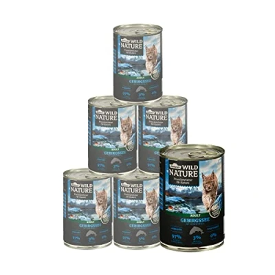 Afbeelding van Dehner Wild Nature Kattenvoer voor volwassenen, bergmeer, zalm/forel, 6 x 400 g (2,4 kg)