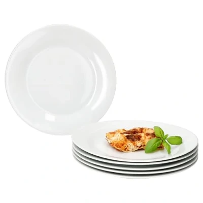 Afbeelding van MamboCat Tommy Set van 6 platte borden, Ø 24 cm, witte porseleinen eetborden voor personen, grote borden hoofdmaaltijden, het grillen en dergelijke, servies ontbijt, lunch, koffie