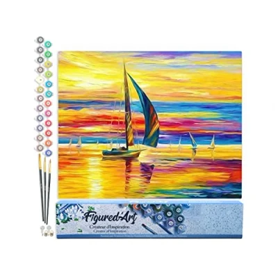Afbeelding van Figured&#039;Art Schilderen op Nummer Volwassenen canvas Zonsondergang Zeezicht Handwerk acrylverf Kit DIY Compleet 40x50cm zonder frame