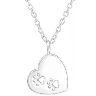Afbeelding van JoyS Zilveren hartje met dierenpoot hanger ketting kat hond poot afdruk
