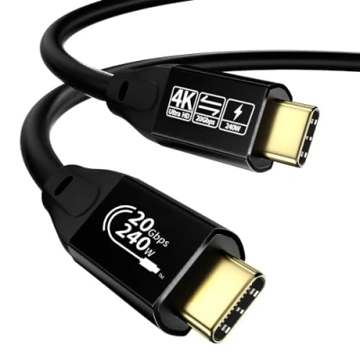 Afbeelding van YIWNETEC USB C kabel naar 3.2 mannelijk Gen2 x 2 type oplaadkabel 20 Gbps gegevensoverdracht, 240 W 48 V/5 A snellaadkabel, 4K @ 60 Hz video overdracht (1 m)