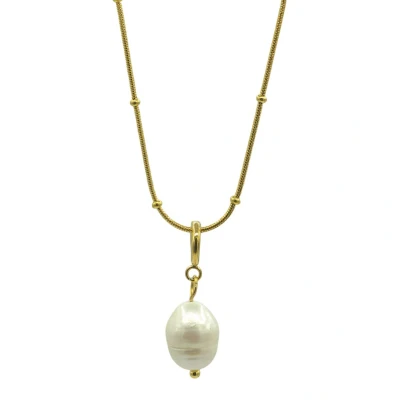 Afbeelding van Goudkleurige ketting met echte parel hanger Verguld staal 40 45.5 cm