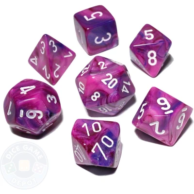Afbeelding van Chessex Feestelijk Violet/wit Polydice Dobbelsteenset (7 stuks)