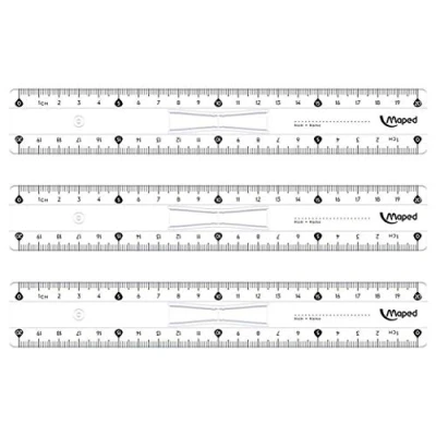 Afbeelding van Maped Liniaal, plat, dubbele schaal, kunststof, 20 cm, met handvat, 3 stuks