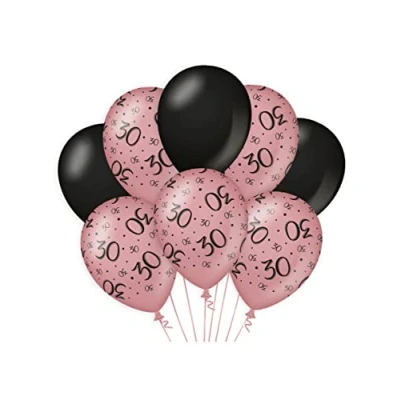 Afbeelding van Ballonnen 30 jaar Classy Rose Goud/Zwart per 8 stuks