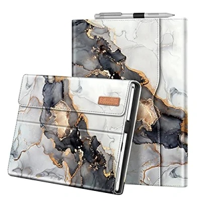 Afbeelding van FINTIE beschermhoes voor Microsoft Surface Pro 7+/Surface 7/Pro 6/Pro 5/Pro 4/Pro 3 met meerdere hoeken, verstelbaar, magneetsluiting, cover documentenvak, bewolkt marmer