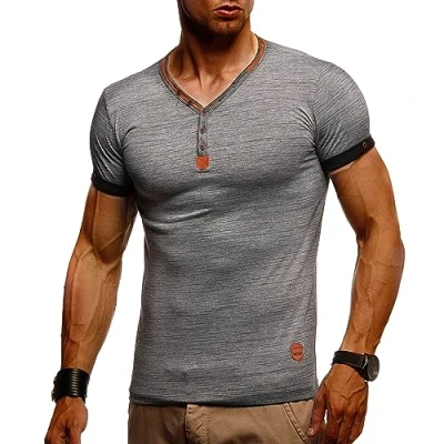 Afbeelding van Leif Nelson Sommer Coole Casual Kurzarm Tshirt basic, Heren, Maat: Small, Anthrazit