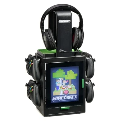 Afbeelding van Numskull Minecraft Gaming Locker met ledverlichting, houder voor PS4/PS5 en Xbox Series XS, meerdere led verlichtingsinstellingen, officiële merchandise
