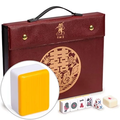 Afbeelding van Yellow Mountain Imports Professioneel Chinees Mahjong Spel, “Double Happiness (Geel) met 146 middelgrote stenen [專業中式麻將]