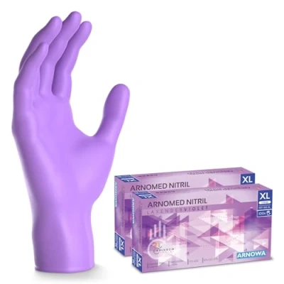 Afbeelding van ARNOMED wegwerphandschoenen paars, XL, nitril handschoenen met 200 stuks per doos, poedervrij, latexvrije rubber handschoenen, verkrijgbaar in S, M, L &amp; XL