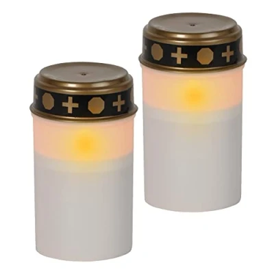 Afbeelding van LED graflamp met timer grafkaarsen batterij Grafkaars set van 2 Graflicht Grafverlichting wit buiten kaarsen