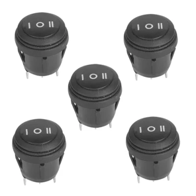 Afbeelding van Bootschakelaar, 5 delig 3 standen AAN Uit Zwart Snap in Ronde Tuimelschakelaar pins Vergrendeling Boot knop 10A 125V 6A 250V, Schakelaar, Spst tuimelschakelaars