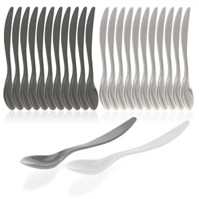 Afbeelding van COM FOUR® 24x plastic eierlepels herbruikbare dessertlepels BPA vrije lepels vaatwasmachinebestendig herbruikbaar bestek (24 stuks grijs)