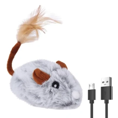Afbeelding van MiOYOOW Interactief speelgoed, muisspeelgoed, kattenspeelgoed, via USB oplaadbare kattenspeelgoedmuis met veerstaart voor katten binnenshuis, zelfspel, oefening
