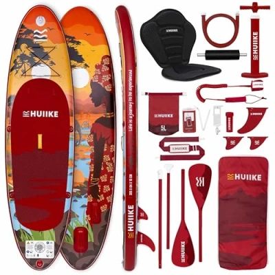 Afbeelding van HUIIKE Stand Up Paddle Board met Accessoires, Peddel, Vinnen, Pomp. Opblaasbaar Supboard Uitstekende Stabiliteit en Weerstand. 305 x 84 15 cm, Maximaal Draagvermogen 130 kg