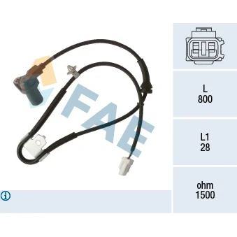 Afbeelding van FAE 78494 ABS sensor Met kabel Inductie 2 polig 800mm SUZUKI: Swift III Hatchback (MZ, EZ) 1.5, 1.3, 1.3 DDiS, 4x4 2005