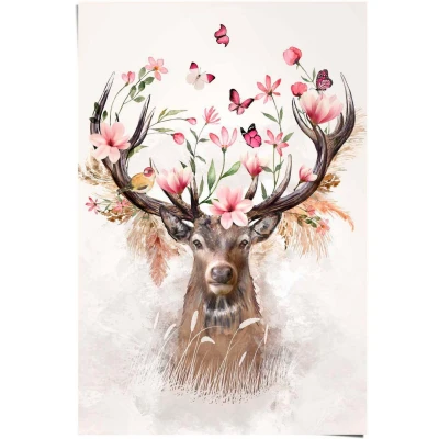 Afbeelding van Reinders! Poster Hirsch in Blumen