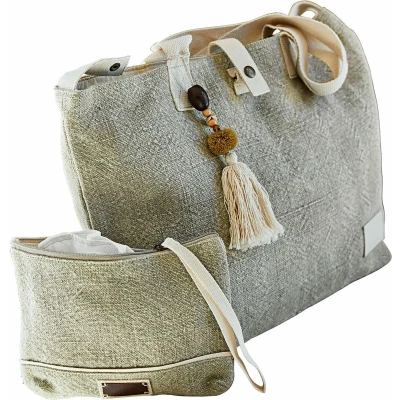 Afbeelding van LOBERON Tas set van 2 Cravanche groen/beige