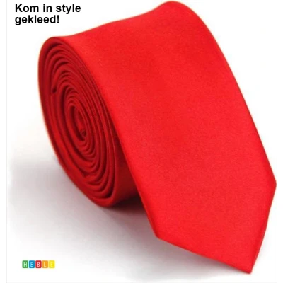 Afbeelding van *** Skinny Stropdas 5cm Breed Effen 145cm Rood Gala Trouwerij Feestje Heble®