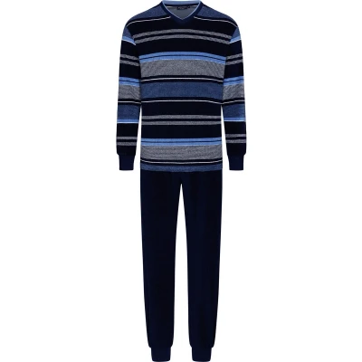 Afbeelding van Badstoffen heren pyjama strepen Blauw Maat XL