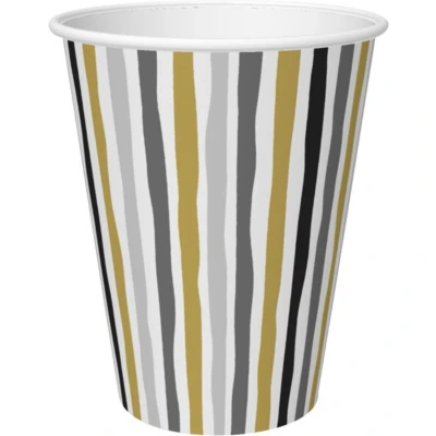 Afbeelding van Duni Papieren Bekers Stripes Black and Gold 24 cl 10 Stuks