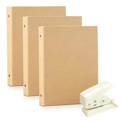 Afbeelding van Sporgo ringband, A5, navulbaar kraftpapier: 3 stuks ordner, A5 met punch, ringband 6 ringen, voeg brochureomslag, losse vellen, O ringmap, map voor school en kantoor