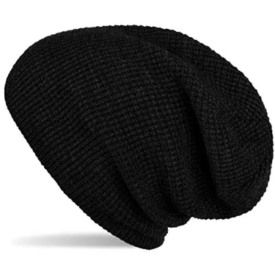 Afbeelding van styleBREAKER unisex knit beanie cap met ruitjespatroon, winter slouch longbeanie 04024172, Farbe:Zwart