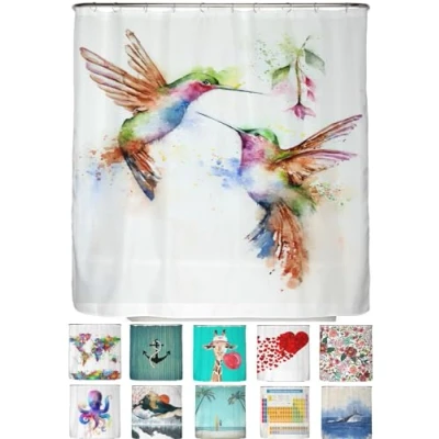 Afbeelding van arteneur® Kolibri Anti schimmel douchegordijn, 180 x 200 cm, gerecycled, met Oeko Tex standaard 100, verzwaarde zoom, ondoorzichtig, waterdicht, wasbaar, 12 ringen en e book (mogelijk niet