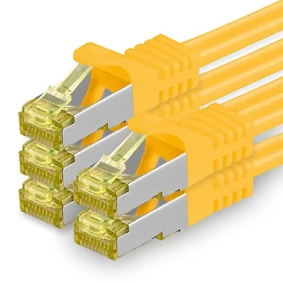 Afbeelding van 1aTTack.de Cat.7 netwerkkabel 1m geel 5 stuks Cat7 Ethernet kabel netwerk LAN ruwe 10 Gb s SFTP PIMF LSZH set patchkabel met Rj 45 stekker Cat.6a