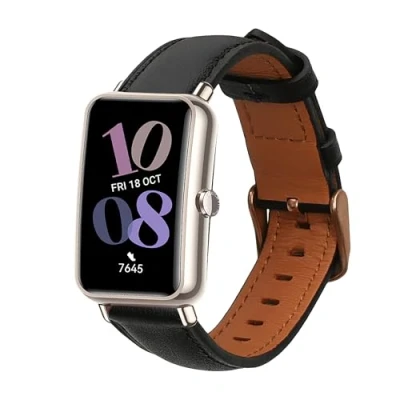 Afbeelding van kwmobile leren horlogebandje compatibel met Huawei Watch Fit mini polsband Bandje voor activity tracker in zwart/bruin