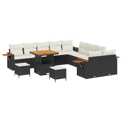 Afbeelding van vidaXL 13 delige Tuin Sofa Set met Kussens Zwart Poly Rattan Acacia