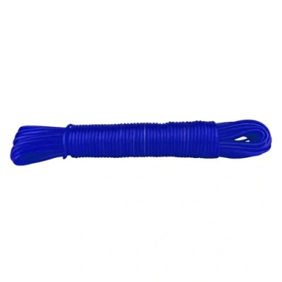 Afbeelding van IDEA HOME 20 meter waslijn Cristal scheurvaste voor huishouden, tuin en camping, robuust wastouw van polyester kern kunststof ommanteling, transparant blauw