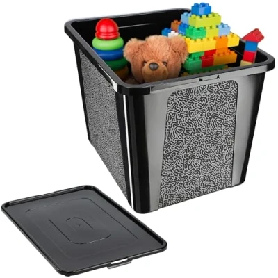Afbeelding van KADAX Rechthoekige opbergdoos met deksel, opbergcontainer, stapelcontainer, plastic doos, kunststof ruimtebesparende (30 l, zwart)