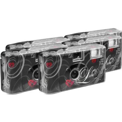 Afbeelding van TopShot Love Wegwerpcamera, zwart, bruiloftcamera, 27 foto&#039;s, flits, 5 stuks