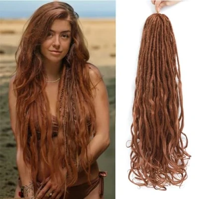 Afbeelding van DT CHERYL Loose Wave Dreadlocks, 24 Inch Double Ended Dreadlock Extensions With French Curly Ends (30#, 10 Strands)