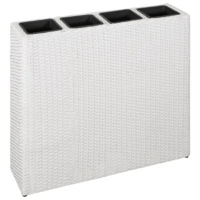 Afbeelding van Plantenbak verhoogd met 4 potten poly rattan wit