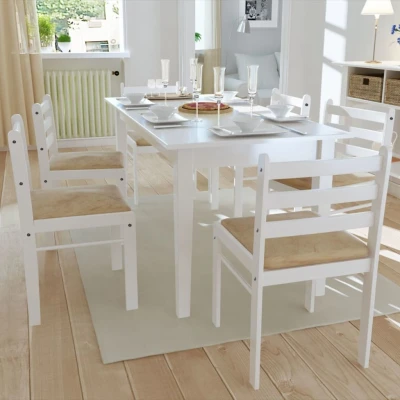 Afbeelding van Eetkamerstoelen 6 st massief hout en fluweel wit