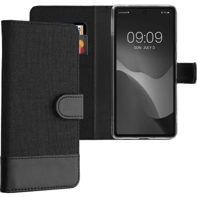 Afbeelding van kwmobile telefoonhoesje geschikt voor Google Pixel 7a Hoesje met pasjeshouder in antraciet / zwart Case portemonnee