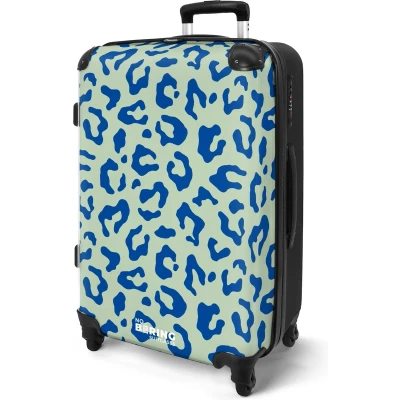 Afbeelding van NoBoringSuitcases.com® Koffer groot Rolkoffer lichtgewicht Blauw en groen panterprint Reiskoffer met 4 wielen Grote trolley XL 20 kg bagage