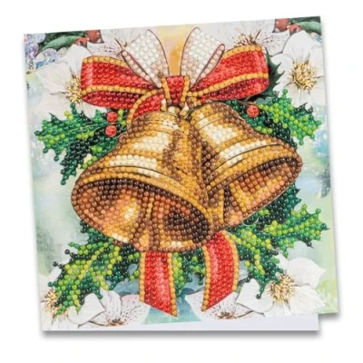 Afbeelding van Ideen mit Herz Diamond Painting wenskaart, 16 x cm, 370 g/m², inclusief envelop en gereedschap, klokken met kerstrozen ilex
