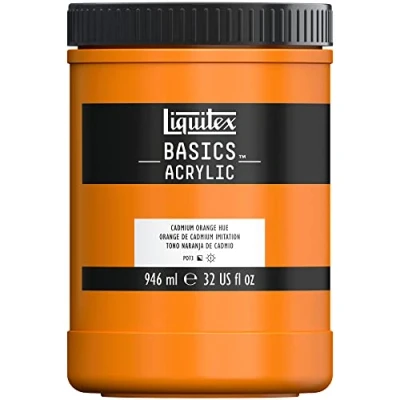 Afbeelding van Liquitex Basics 8870367 Monopigmenteerde acrylverf, kunstenaarspigmenten, lichtecht, gemiddelde viscositeit, achivkwaliteit, zijdeglanzende afwerking, 946ml Cadmium Orange Hue