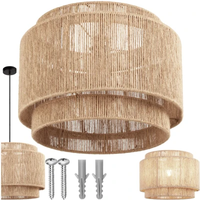 Afbeelding van tectake® Plafondlamp Lignea Lux Hanglamp in Boho stijl Ø46 x 32 cm Woonkamer Lamp met Lampenkap van Jute 40W Decoratieve Hanglampen voor Woonkamer, Slaapkamer, Eetkamer